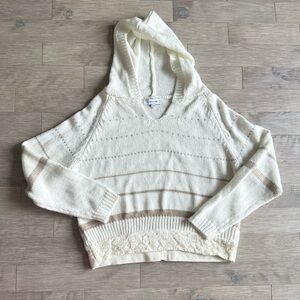 John + Jenn V-Neck Hoodie Cream and Tan Sweater Large